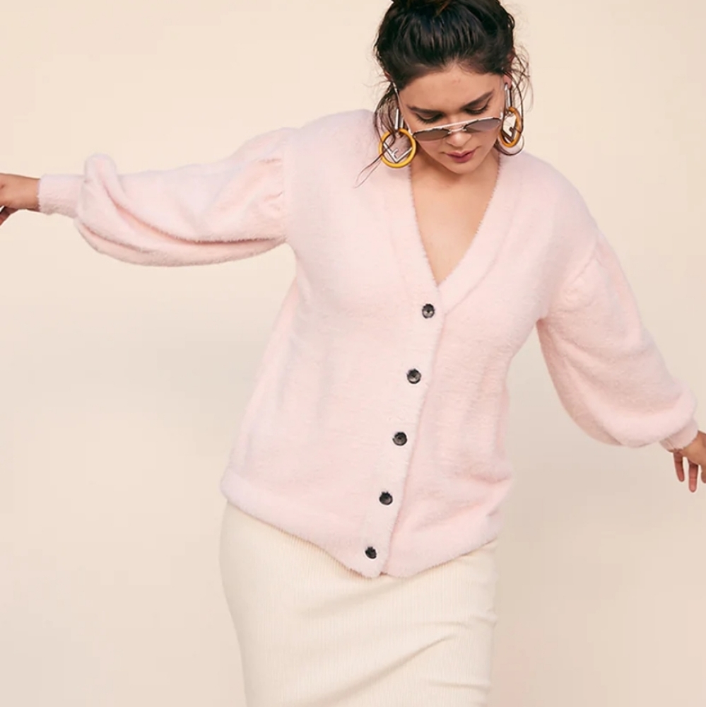 LPA Pink 'Mercy' Fuzzy Balloon Sleeve Cardigan sz XS